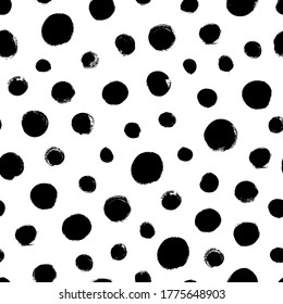 Polka dot grunge seamless vector pattern. Brush strokes circles and rounded shapes. Hand drawn abstract ink background. Smears, circles, dots, splotches, blobs. Abstract wallpaper design, textile