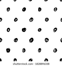 Polka dot grunge seamless vector pattern. Circle brushstrokes and rounded shapes. Hand drawn abstract ink background. Smears, circles, dots, splotches, blobs. Abstract wallpaper design, textile print