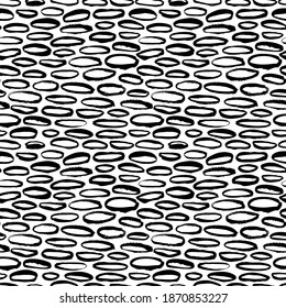 Polka dot grunge seamless vector pattern. Oval brushstrokes and rounded shapes. Hand drawn abstract ink background. Smears, ellipses, outlines splotches. Abstract wallpaper design, textile print