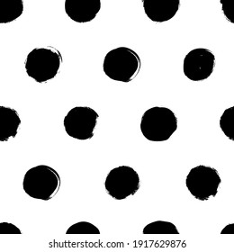 Polka dot grunge seamless vector pattern. Circle brushstrokes and rounded shapes. Hand drawn abstract ink background. Smears, circles, dots, splotches, blobs. Abstract wallpaper design, textile print
