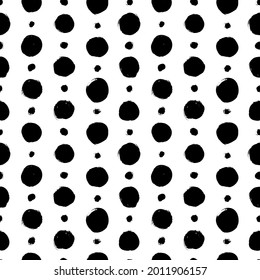 Patrón vectorial sin costuras de puntos polka. Pinceles de círculo y formas redondeadas. Fondo de tinta abstracto dibujado a mano. Mareos, círculos, puntos, esquirlas, manchas. Diseño abstracto de papel tapiz, impresión textil