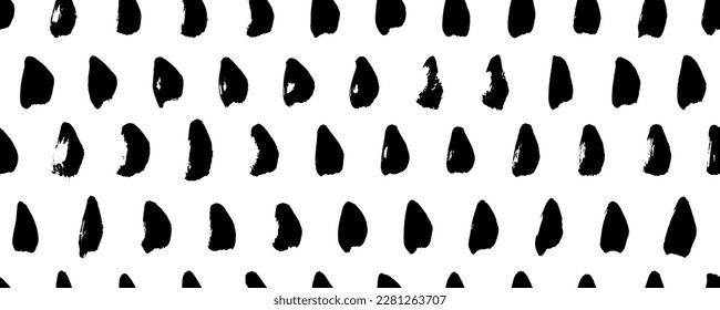 Polka dot grunge seamless vector pattern. Dash and drop organic shapes wallpaper. Brush drawn abstract rough blots, splotches and different rounded spots. Vector geometric ornament with smears.