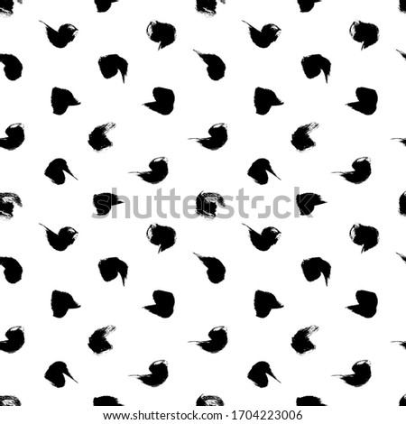 Polka dot grunge seamless vector pattern. Brush strokes circles and rounded forms. Hand drawn abstract ink background. Smears, circles, dots, splotches, blobs. Abstract wallpaper design, textile print