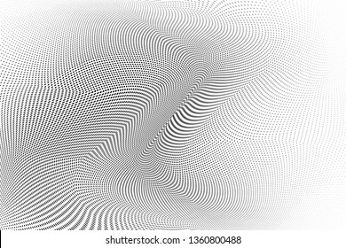 Polka dot half tone pattern. Gradient dots background. Modern spotted vector  illustration. Abstract wave curves. Points backdrop. Dotted geometric pattern. Monochrome wavy grungy template
