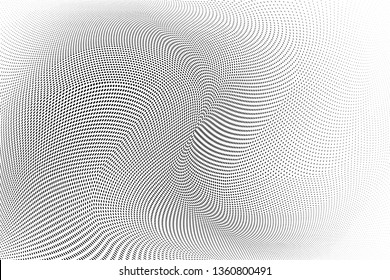 Polka dot half tone pattern. Gradient dots background. Modern spotted vector  illustration. Abstract wave curves. Points backdrop. Dotted geometric pattern. Monochrome wavy grungy template