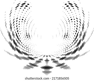 Polka dot halftone mandala raised wings like a phoenix bird. For logos, signs, trends. Vector.