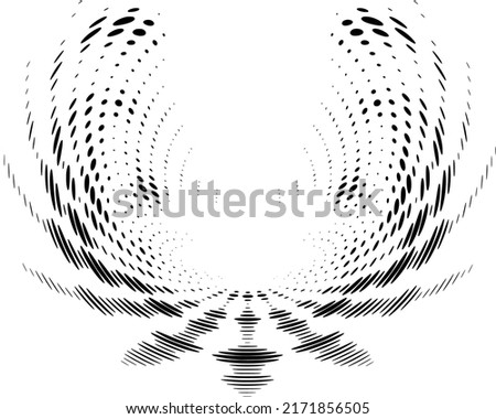 Polka dot halftone mandala raised wings like a phoenix bird. For logos, signs, trends. Vector.
