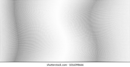 Polka dot halftone pattern. Gradient dots background. Modern vector illustration. Abstract curves. Points backdrop. Dotted spotted pattern. Monochrome wide grunge template