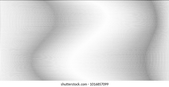 Polka dot halftone pattern. Gradient dots background. Modern vector illustration. Abstract curves. Points backdrop. Dotted spotted pattern. Monochrome wide template for web design, covers, banners