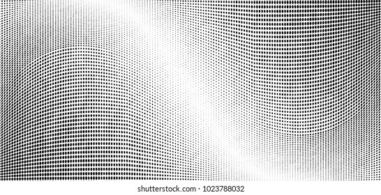 Polka dot halftone pattern. Gradient dots background. Modern vector illustration. Abstract curves. Points backdrop. Dotted spotted pattern. Monochrome wide grunge template