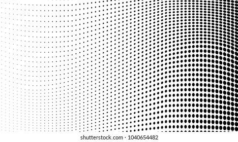 Polka dot halftone pattern. Gradient dots background. Modern vector illustration. Abstract curves. Points backdrop. Dotted spotted pattern. Monochrome wide grunge template