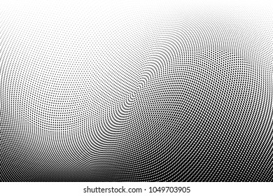 Polka dot halftone pattern. Gradient dots background. Modern vector illustration. Abstract curves. Points backdrop. Dotted spotted pattern. Monochrome grunge template