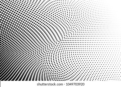 Polka dot halftone pattern. Gradient dots background. Modern vector illustration. Abstract curves. Points backdrop. Dotted spotted pattern. Monochrome grunge template