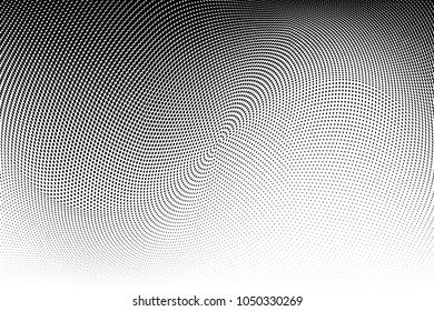 Polka dot halftone pattern. Gradient dots background. Modern vector illustration. Abstract curves. Points backdrop. Dotted spotted pattern. Monochrome grunge template