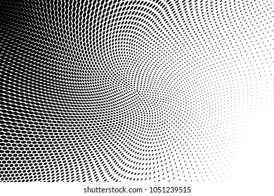 Polka dot halftone pattern. Gradient dots background. Modern vector illustration. Abstract curves. Points backdrop. Dotted spotted pattern. Monochrome black and white template