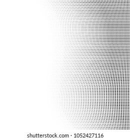 Polka dot halftone pattern. Gradient dots background. Modern vector illustration. Abstract curves. Points backdrop. Dotted spotted pattern. Monochrome grunge template