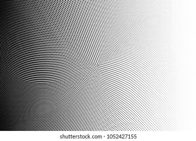 Polka dot halftone pattern. Gradient dots background. Modern vector illustration. Abstract curves. Points backdrop. Dotted spotted pattern. Monochrome grunge template