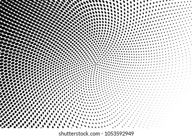 Polka dot halftone pattern. Gradient dots background. Modern vector illustration. Abstract curves. Points backdrop. Dotted spotted pattern. Monochrome  grunge template