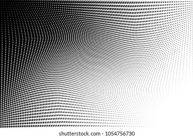 Polka dot halftone pattern. Gradient dots background. Modern vector illustration. Abstract curves. Points backdrop. Dotted spotted pattern. Monochrome grunge template