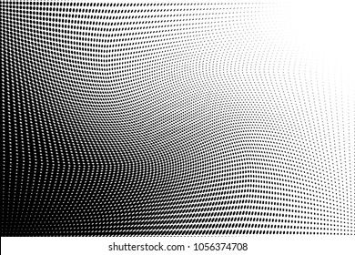 Polka dot halftone pattern. Gradient dots background. Modern vector illustration. Abstract curves. Points backdrop. Dotted spotted pattern. Monochrome grunge template
