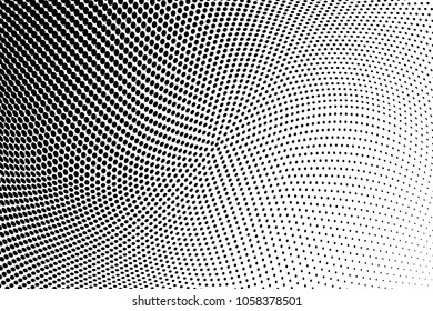 Polka dot halftone pattern. Gradient dots background. Modern vector illustration. Abstract curves. Points backdrop. Dotted spotted pattern. Monochrome grunge template