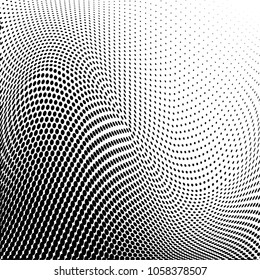 Polka dot halftone pattern. Gradient dots background. Modern vector illustration. Abstract curves. Points backdrop. Dotted spotted pattern. Monochrome grunge template