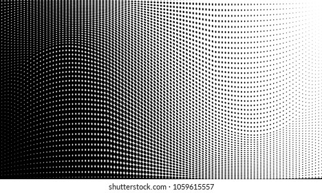 Polka dot halftone pattern. Gradient dots background. Modern vector illustration. Abstract curves. Points backdrop. Dotted spotted pattern. Monochrome design template