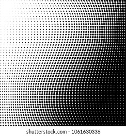Polka dot halftone pattern. Gradient dots background. Modern vector illustration. Abstract wave curves. Points backdrop. Dotted spotted pattern. Monochrome wavy grunge template