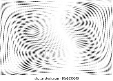 Polka dot halftone pattern. Gradient dots background. Modern vector illustration. Abstract wave curves. Points backdrop. Dotted spotted pattern. Monochrome wavy grunge template