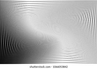 Polka dot halftone pattern. Gradient dots background. Modern vector illustration. Abstract curves. Points backdrop. Dotted spotted pattern. Monochrome light template for design