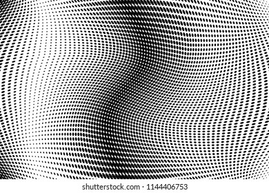 Polka dot halftone pattern. Gradient dots background. Modern vector illustration. Abstract wave curves. Points backdrop. Dotted spotted pattern. Monochrome wavy grunge template