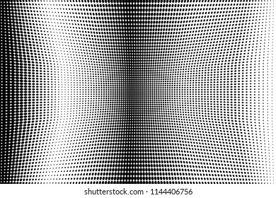 Polka dot halftone pattern. Gradient dots background. Modern vector illustration. Abstract wave curves. Points backdrop. Dotted spotted pattern. Monochrome wavy grunge template