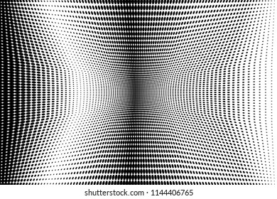 Polka dot halftone pattern. Gradient dots background. Modern vector illustration. Abstract wave curves. Points backdrop. Dotted spotted pattern. Monochrome wavy grunge template