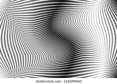 Polka dot halftone pattern. Gradient dots background. Modern vector illustration. Abstract wave curves. Points backdrop. Dotted spotted pattern. Monochrome wavy grunge template