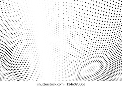Polka dot halftone pattern. Gradient dots background. Modern vector illustration. Abstract wave curves. Points backdrop. Dotted spotted pattern. Monochrome wavy grunge template