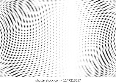 Polka dot halftone pattern. Gradient dots background. Modern vector illustration. Abstract wave curves. Points backdrop. Dotted spotted pattern. Monochrome wavy grunge template