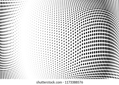 Polka dot halftone pattern. Gradient dots background. Modern vector illustration. Abstract wave curves. Points backdrop. Dotted spotted pattern. Monochrome wavy grunge template