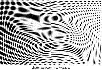 Polka dot halftone pattern. Gradient dots background. Modern vector illustration. Abstract wave curves. Points backdrop. Dotted spotted pattern. Monochrome wavy grunge template