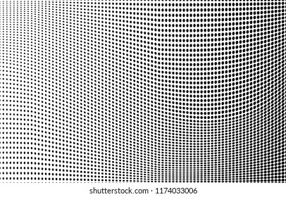 Polka dot halftone pattern. Gradient dots background. Modern vector illustration. Abstract wave curves. Points backdrop. Dotted spotted pattern. Monochrome wavy grunge template