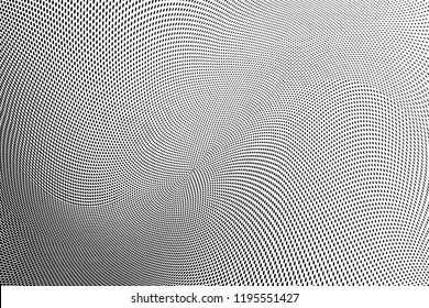 Polka dot halftone pattern. Gradient dots background. Modern spotted vector  illustration. Abstract wave curves. Points backdrop. Dotted geometric pattern. Monochrome wavy grunge template
