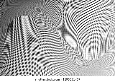 Polka dot halftone pattern. Gradient dots background. Modern spotted vector  illustration. Abstract wave curves. Points backdrop. Dotted geometric pattern. Monochrome wavy grunge template