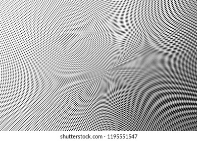 Polka dot halftone pattern. Gradient dots background. Modern spotted vector  illustration. Abstract wave curves. Points backdrop. Dotted geometric pattern. Monochrome wavy grunge template