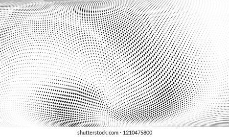 Polka dot halftone pattern. Gradient dots background.Modern spotted vector  illustration. Abstract wave curve. Points backdrop.Dotted geometric pattern. Monochrome wavy grunge black and white template