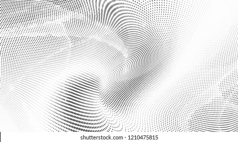 Polka dot halftone pattern. Gradient dots background.Modern spotted vector  illustration. Abstract wave curve. Points backdrop.Dotted geometric pattern. Monochrome wavy grunge black and white template