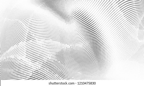Polka dot halftone pattern. Gradient dots background.Modern spotted vector  illustration. Abstract wave curve. Points backdrop.Dotted geometric pattern. Monochrome wavy grunge black and white template