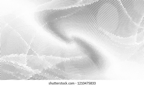 Polka dot halftone pattern. Gradient dots background.Modern spotted vector  illustration. Abstract wave curve. Points backdrop.Dotted geometric pattern. Monochrome wavy grunge black and white template