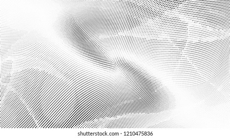 Polka dot halftone pattern. Gradient dots background.Modern spotted vector  illustration. Abstract wave curve. Points backdrop.Dotted geometric pattern. Monochrome wavy grunge black and white template