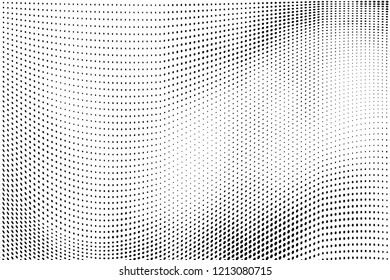 Polka dot halftone pattern. Gradient dots background. Modern spotted vector illustration.Abstract wave curves. Points backdrop.Dotted geometric pattern. Monochrome black and white wavy grunge template