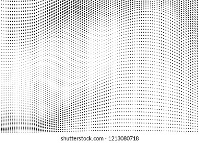 Polka dot halftone pattern. Gradient dots background. Modern spotted vector illustration.Abstract wave curves. Points backdrop.Dotted geometric pattern. Monochrome black and white wavy grunge template