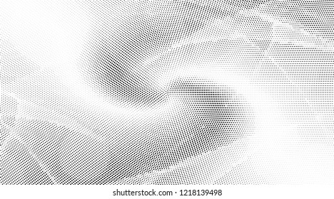 Polka dot halftone pattern. Gradient dots background. Modern spotted vector illustration.Abstract wave curves. Points backdrop.Dotted geometric pattern. Monochrome black and white wavy grunge template